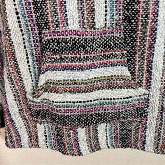 Womens White Multi Striped Knit Hoodie Sweater Boxy Pullover Hippie Size Medium - Picture 5 of 6